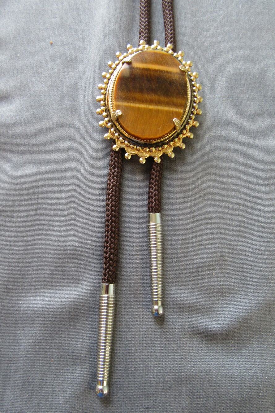 Vintage Natural Tiger's Eye Stone Bolo Tie Vintage Men Wedding Necklace